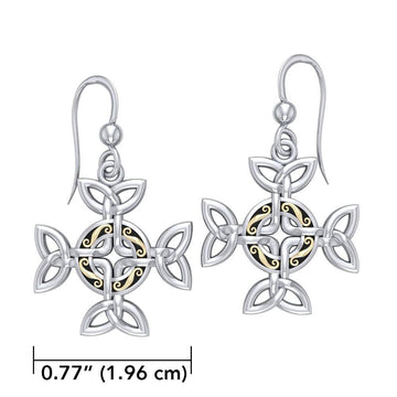 Celtic Knotwork Cross Silver with 18k Gold accent Earrings MER710 - Jewelry